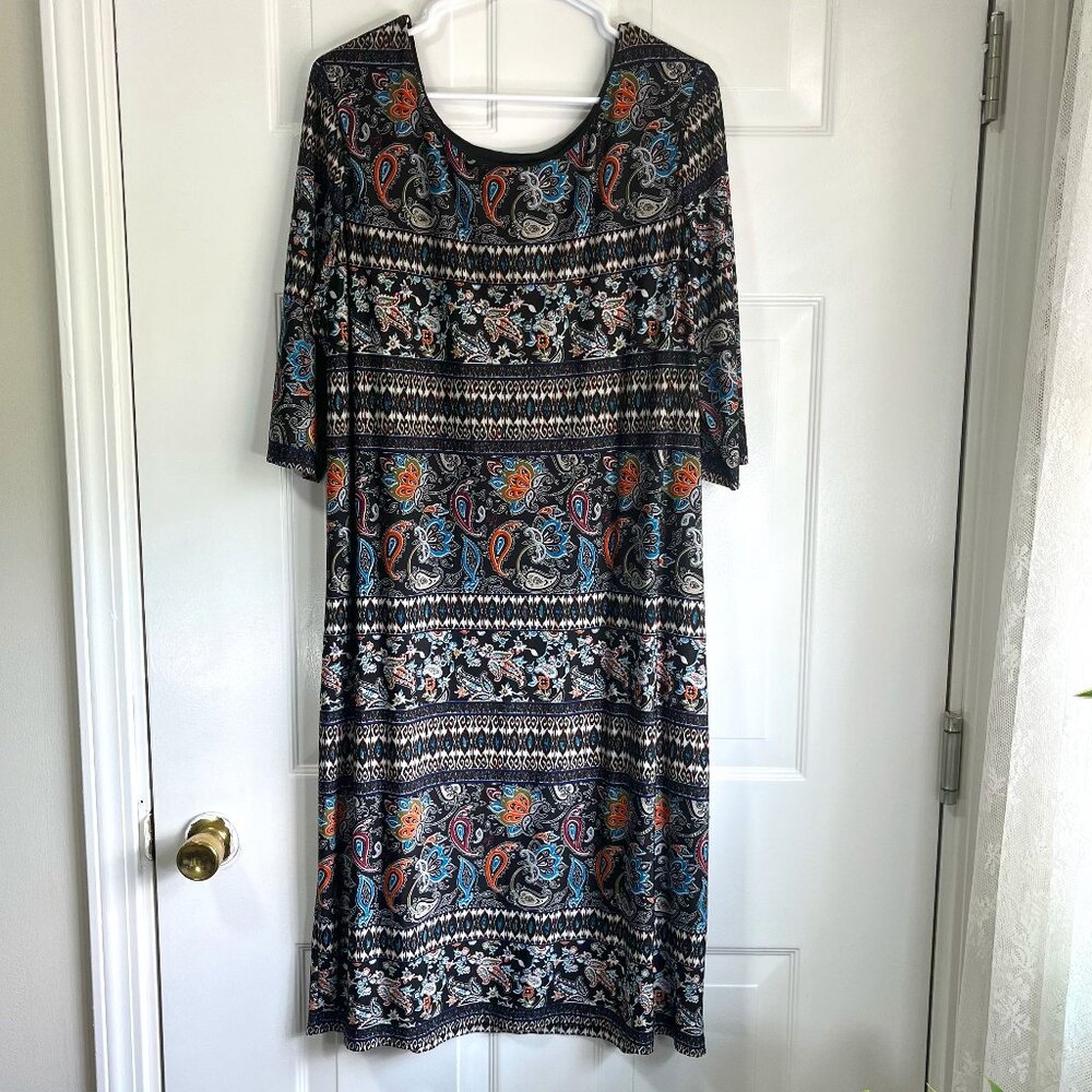 Single Bodycon Orange and Black Paisly Mini Dress Plus Size 1x